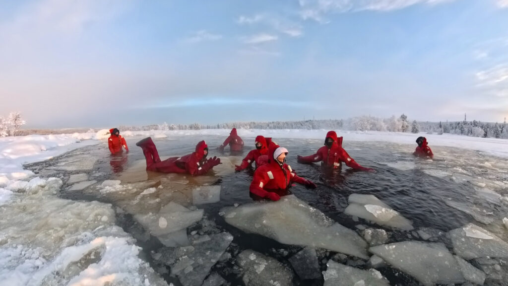 Ice-floating group beside ice floes